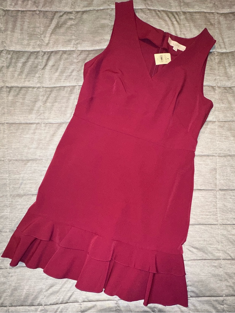 NEW Loft Petite Sleeveless V-Neck Ruffle Hem Dress - Berry Pink